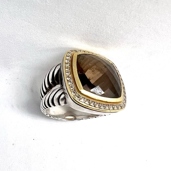 David Yurman Albion 14mm Smoky Quartz Ring with Diamonds and Gold - Picture 7 of 14